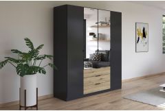 Dina - 4 Door 2 Mirrored 3 Drawer Hinged Wardrobe 