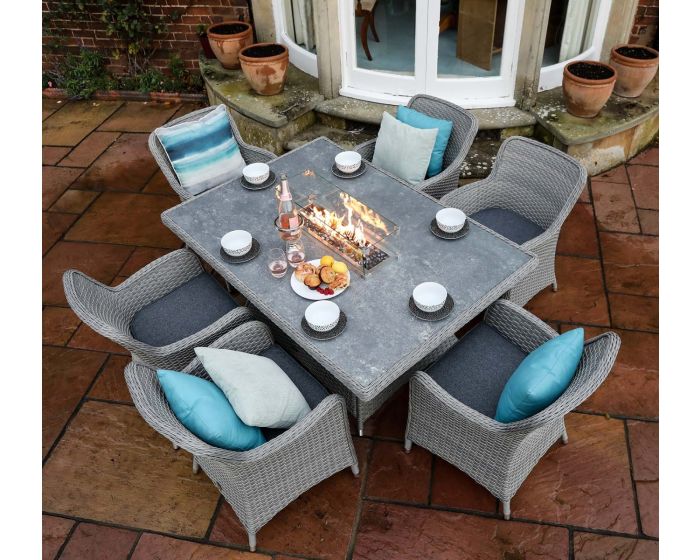 Cape Coral 6 Seat Dining Set with Fire pit