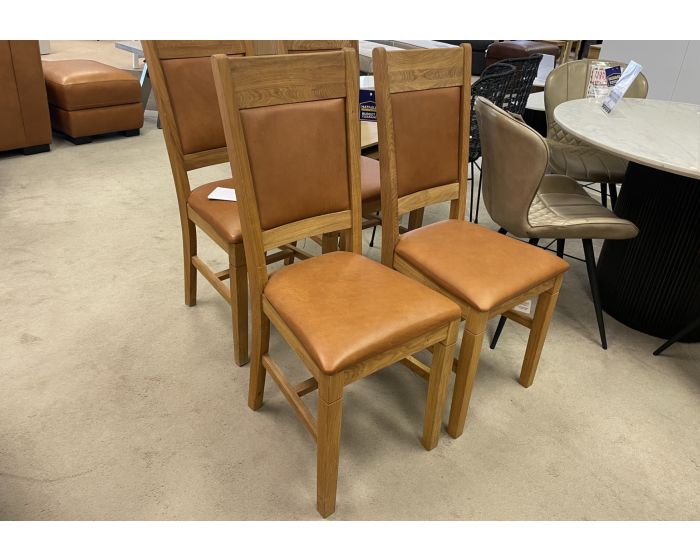 modena 2 x Tan Chairs with Leather Seat Pad Clearance